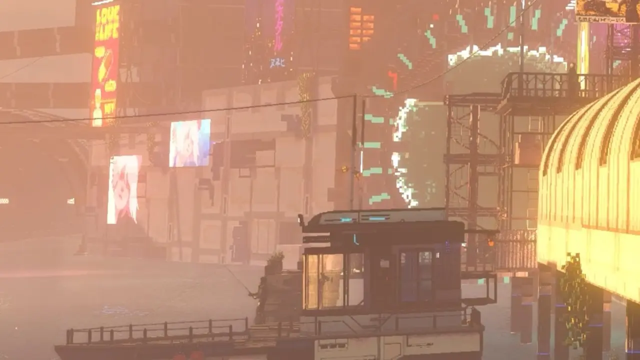 Official art: stormy harbour shantytown under cranes and floodlights